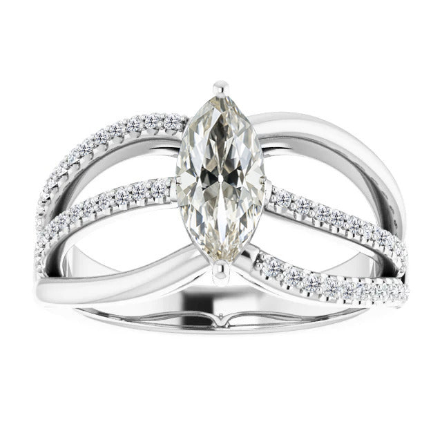 Taglio Marquise Diamante anello in Oro Bianco 14K – vista principale