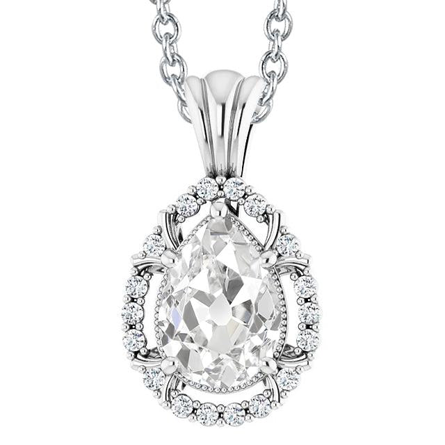 Ladies Slide Ciondolo Con Caulia Di Minatore A Pera E Genuino Diamante Rotonda Da 5 Carati In Oro 14K