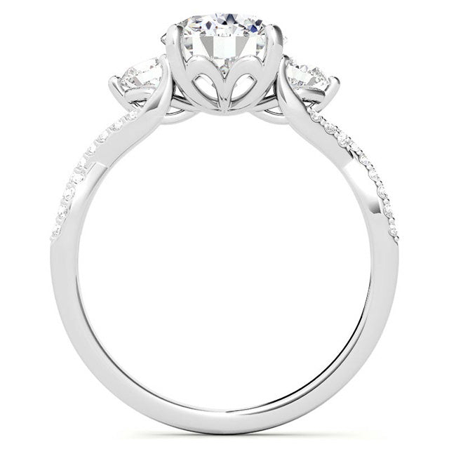Diamante Fine Taglio Old Mine Anello Solitario con Accenti in Oro Bianco 14K – vista angolare