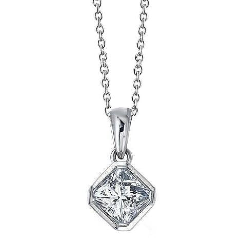 Lunetta Collana Con Ciondolo In Oro Bianco Con Vero Diamanti Taglio Princess Da 1.75 Ct