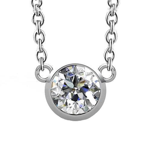 Lunetta Con Pendente Per Collana Con Vero Diamanti A Taglio Rotondo Da 1.5 Ct. Oro Bianco 14K