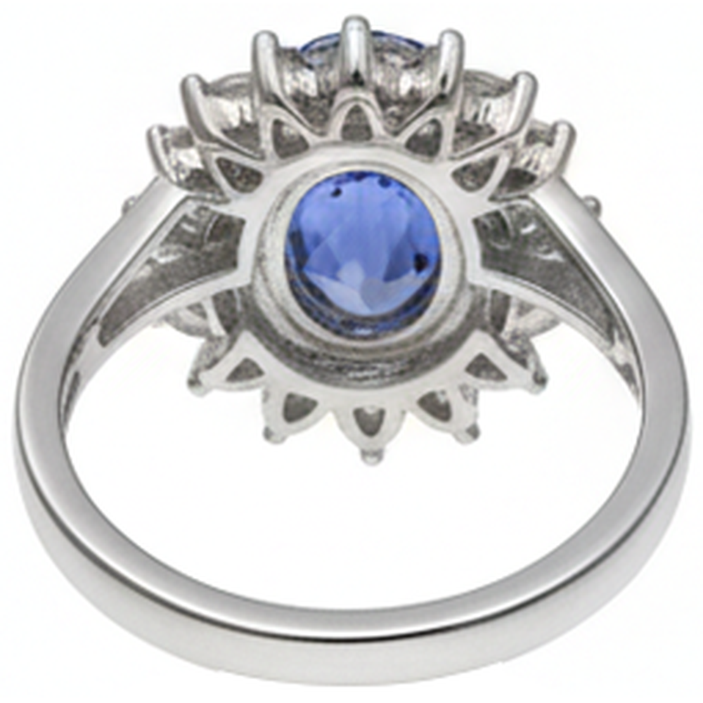Lunetta Tanzanite Ovale Diamante Naturale Autentico ( non creato in laboratorio ) 3.30 Carati Anello Oro Bianco