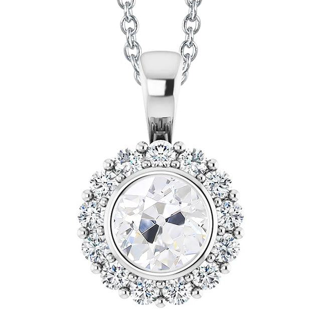 Lunetta Con Genuino Diamanti Rotondi Old Miner Da 4,50 Carati Halo Incastonato E Pendente In Oro Bianco 14K