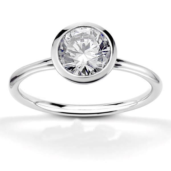 Lunetta Set 3 Carati Anello Solitario Con Vero Diamante Taglio Rotondo Grande Oro Bianco 14K