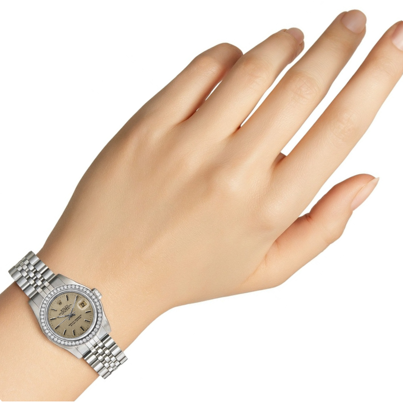 Lunetta con diamanti Ss Tapestry Stick Dial Orologio Rolex da donna Datejust P2