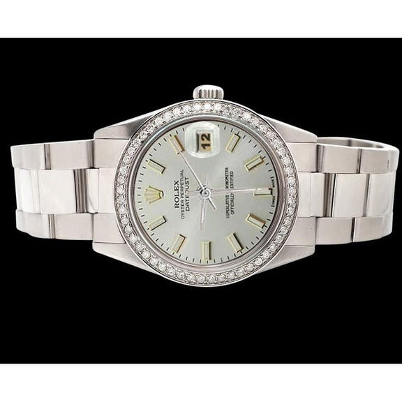 Lunetta con diamanti in acciaio inossidabile ostrica Quadrante bianco a bastoncino Orologio Rolex Datejust