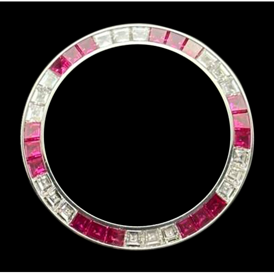 Lunetta in acciaio inossidabile con pietre bianche e rubini 4 carati personalizzata per adattarsi a Rolex da 36 mm