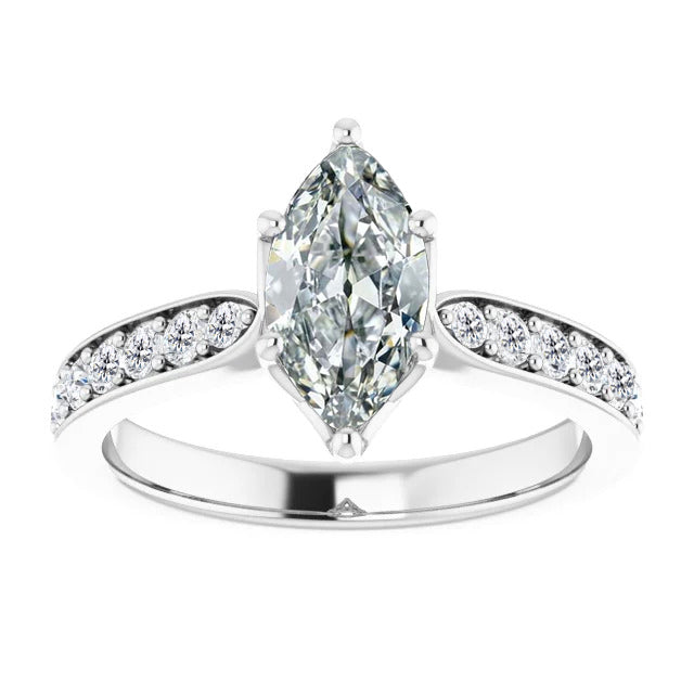 Diamante Fine Solitario con Pietre Laterali 1 carati Oro 14 Carati Bianco – vista principale