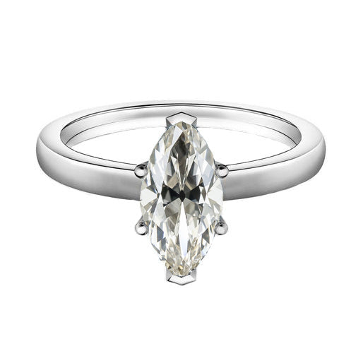 Diamante Fine Taglio Marquise Anello Solitario in Oro Bianco 14K – vista principale