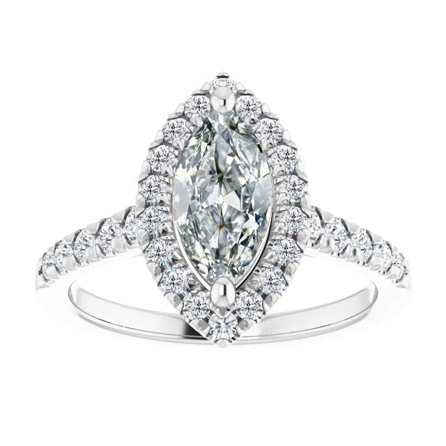 Diamante Taglio Marquise Anello Halo in Oro 14 Carati Bianco – vista principale
