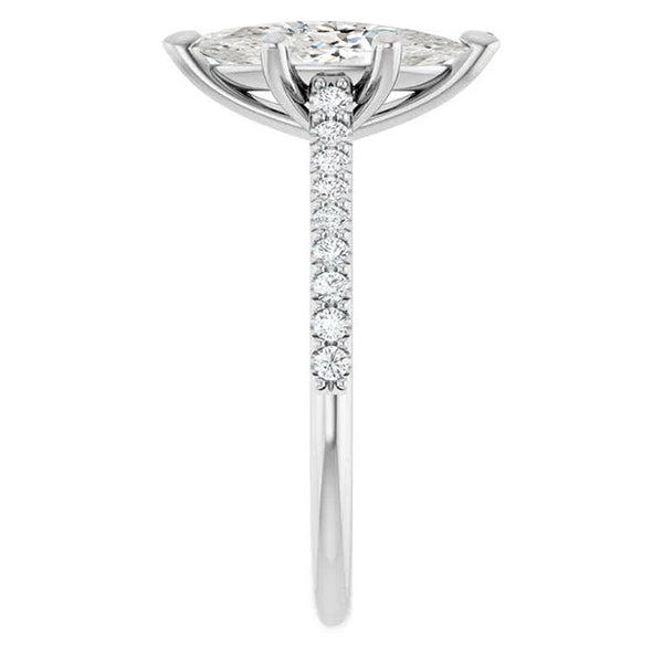 Marquise Da 3 Carati E Vero Diamante Rotondo Con Anello Di Fidanzamento In Oro Bianco 14K