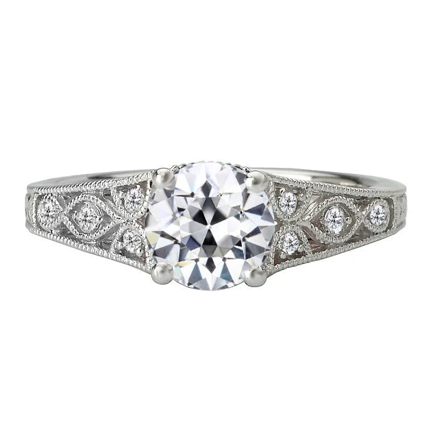 Cuscino Antico Diamante anello in Oro 14 Carati Bianco – vista principale