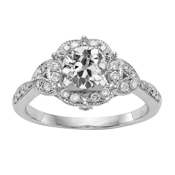 Milligrain Halo Ring Anniversario Naturale Diamante Taglio Vecchio Donna 3,50 Carati