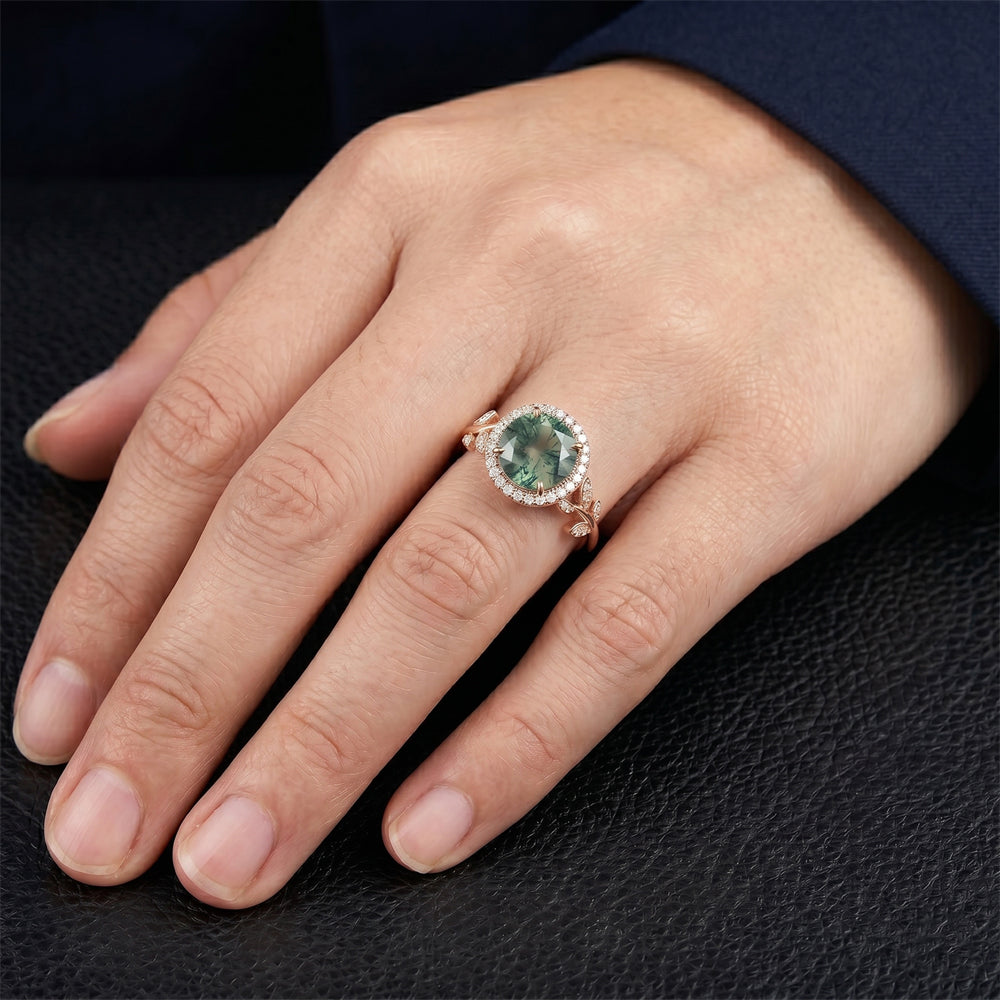Moss Agate Anello Pietra Colorata – VVS 2,0 carati Oro Rosa 14K