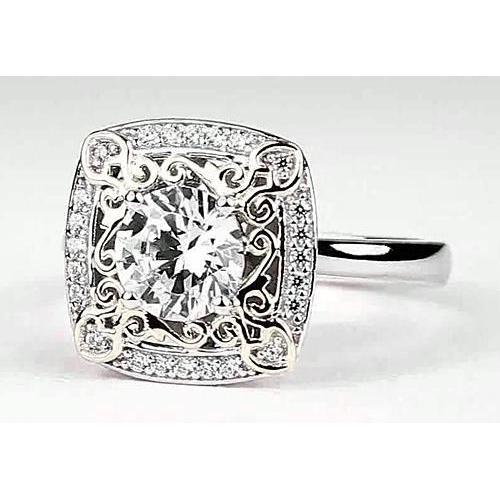 Naturale Anello Anniversario Rotondo Look Antico 2 Carati Oro Bianco 14K