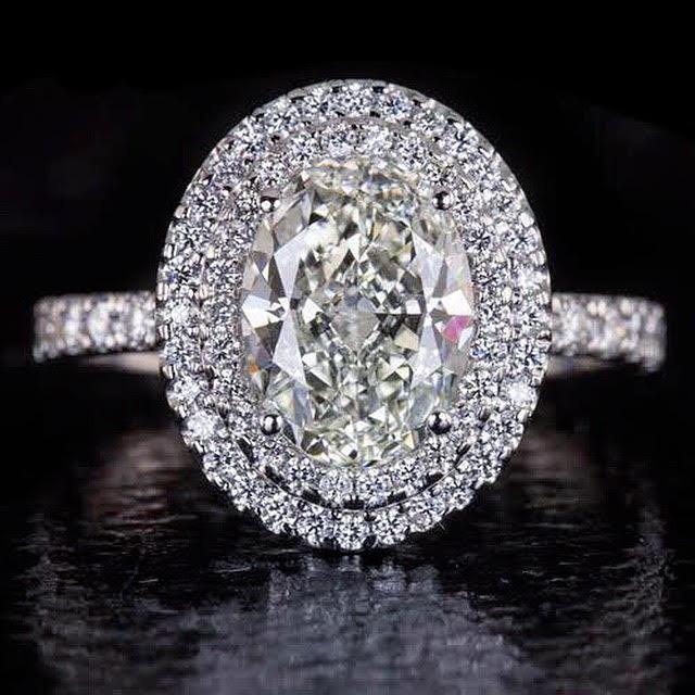 Naturale Gioielli In Oro Bianco Con Doppio Anello Ovale Da 4 Ct