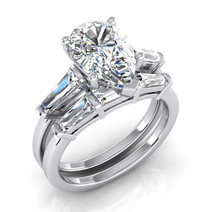 Naturale Set Di Fede Nuziale A Forma Di Pera Da 2,85 Carati Con Baguettes