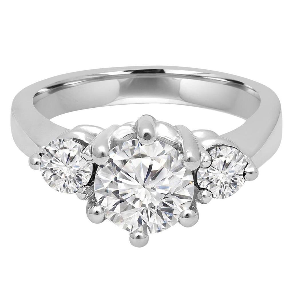 Naturale Anello Con Tre Pietre A Taglio Rotondo Da 1,50 Carati 14K Oro Bianco