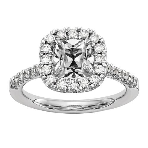 Naturale Anello Halo Anniversary Cuscino Vecchio Taglio Oro 2,45 Carati