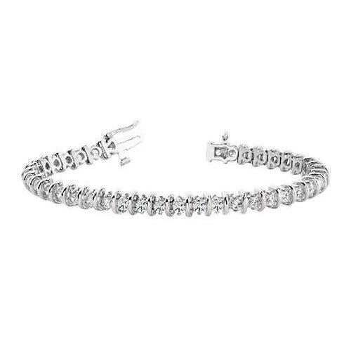 Naturale Bracciale Tennis Da 4 Carati Con Montatura A Griffe Rotonde In Oro Massiccio Bianco