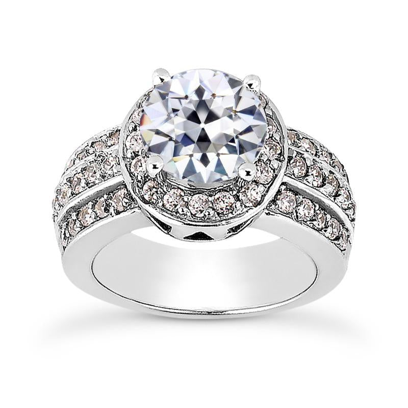 Old Mine Cut Genuino Diamante Halo Fedi Nuziali Set Oro 4,75 Carati
