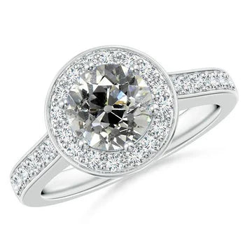 Old Mine Genuino Diamond Halo Fede Nuziale 3.25 Carati Con Polo In Oro Bianco