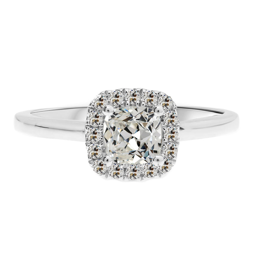 Diamante Fine Cuscino Anello di Fidanzamento Halo in Oro 14 Carati Bianco – vista principale