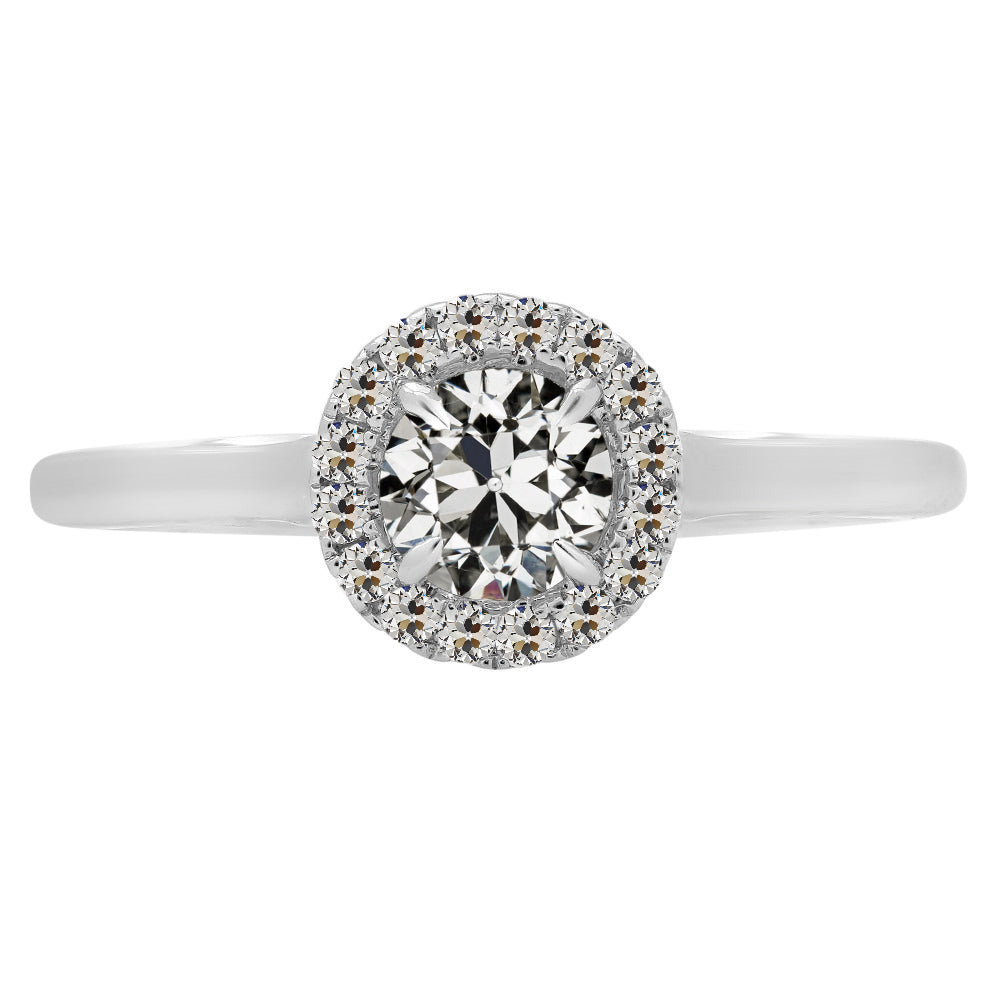 Diamante Cuscino Antico Anello di Fidanzamento Halo in Oro 14 Carati Bianco – vista principale