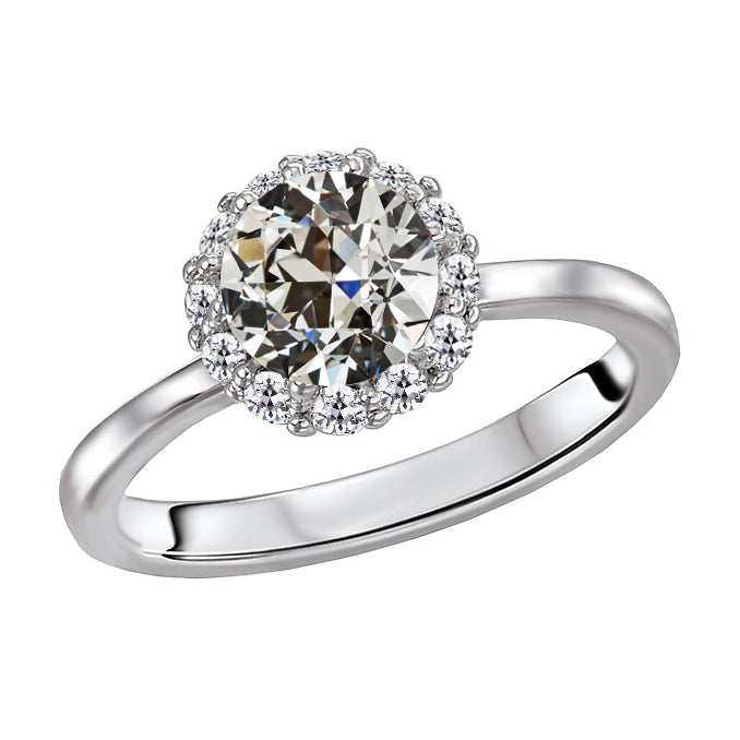 Cuscino Antico Diamante anello in Oro 14 Carati Bianco – vista principale