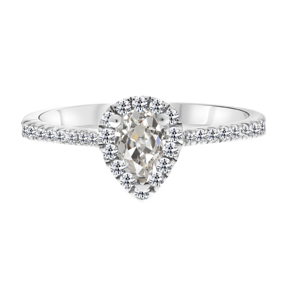 Diamante Fine Cuscino Antico Anello Halo in Oro Bianco 14K – vista principale