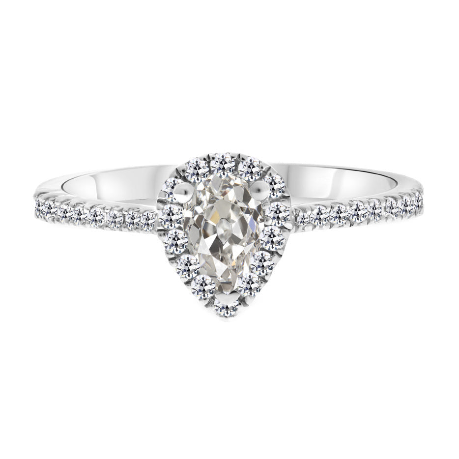 Diamante Fine Cuscino Antico Anello Halo in Oro Bianco 14K – vista principale