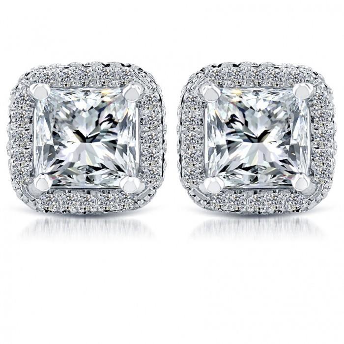 Orecchini A Bottone Con Principessa E Naturale Diamanti Rotondi Da 5.70 Carati In Oro Bianco 14K