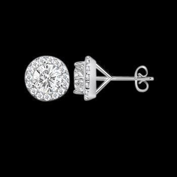 Orecchini A Bottone Coppia Di Genuino Diamanti Tondi Push Back Da 2,30 Carati In Oro Bianco 14K