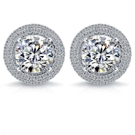 Orecchini A Bottone Da Donna Con Genuino Diamanti Incastonati Da 5.70 Carati In Oro Bianco 14K