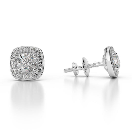 Orecchini A Bottone Da Donna Con Naturale Diamanti Halo Da 2.50 Carati In Oro Bianco 14K