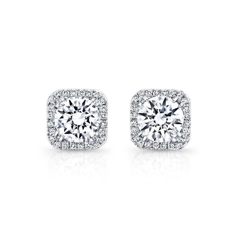 Orecchini A Bottone Da Donna Con Vero Diamanti Halo Da 2.50 Carati In Oro Bianco 14K