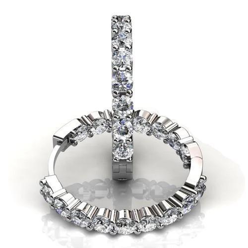 Orecchini A Cerchio In Oro Bianco 14K Con Genuino Diamanti Taglio Rotondo A Punta. 4 Carati