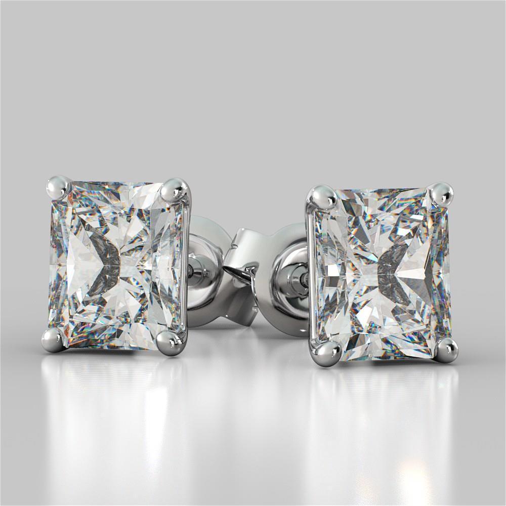 Orecchini A Lobo Con Genuino Diamante Taglio Radiante In Oro Bianco 2 Carati