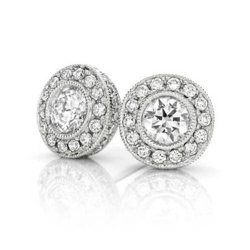 Orecchini A Lobo Da Donna Con Naturale Diamanti A Taglio Rotondo Da 3.10 Carati In Oro Bianco 14K