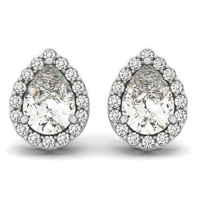 Orecchini A Perno Con Genuino Diamanti A Taglio Rotondo E Pera. 3.32 Carati. Oro Bianco 14K