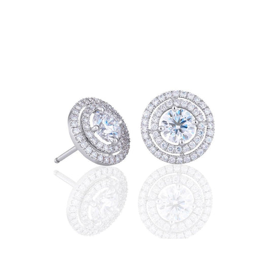 Orecchini Halo Da Donna Con Naturale Diamanti Taglio Rotondo Da 2,50 Carati In Oro Bianco 14K