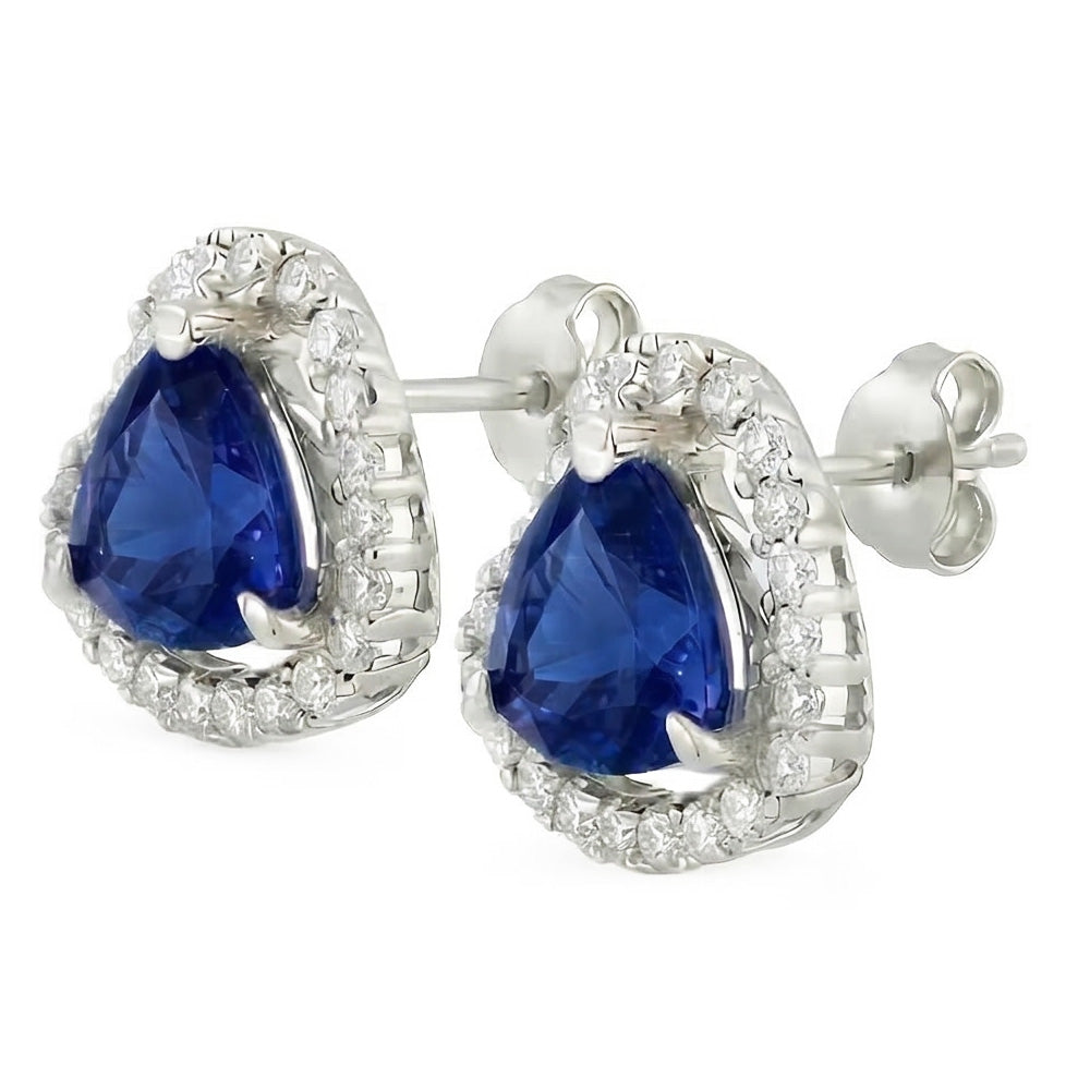 Orecchini Halo con Zaffiro di Ceylon da 6,80 carati e Diamanti Naturali Autentici ( non creati in laboratorio ) in oro bianco 14K