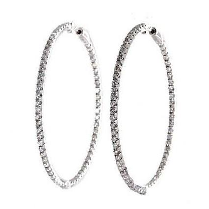 Orecchini Lady Cerchio 3 Ct F Vs Genuino Diamanti Taglio Rotondo Oro Bianco 14K