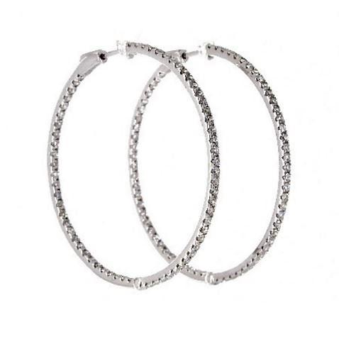 Orecchini Lady Cerchio 3 Ct F Vs Genuino Diamanti Taglio Rotondo Oro Bianco 14K