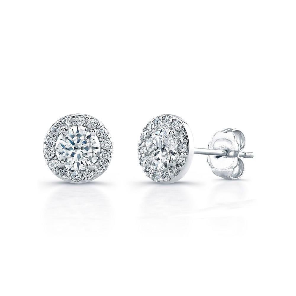 Orecchini Lady Studs Con Genuino Diamanti 3.28 Carati Halo Oro Bianco 14K