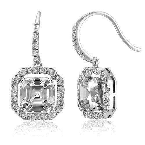 Orecchini Pendenti Da Donna Con Vero Diamanti Scintillanti 4 Carati In Oro Bianco 14K