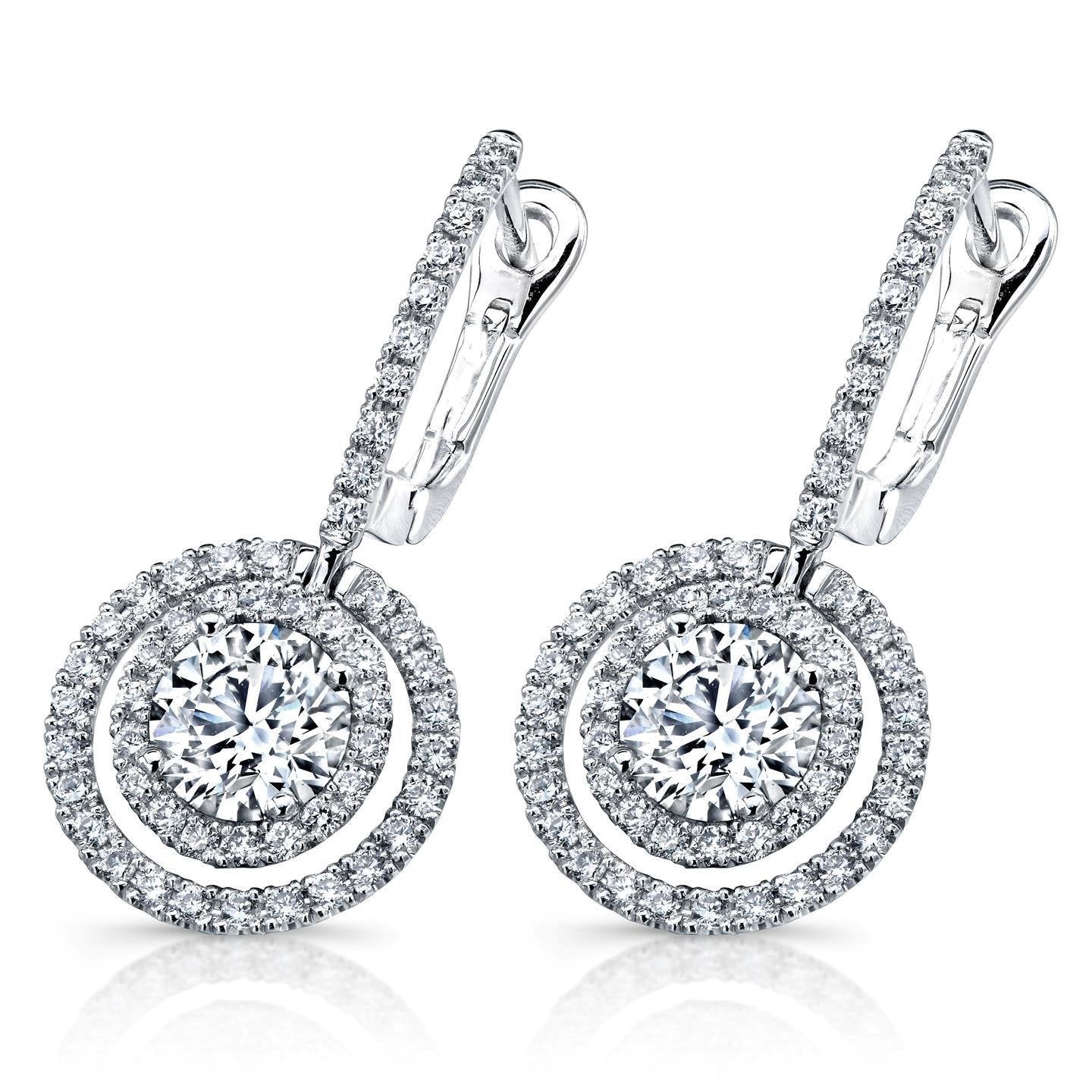 Orecchini Pendenti Da Donna In Oro Bianco 14K Con Genuino Diamanti Taglio Rotondo 4.00 Carati