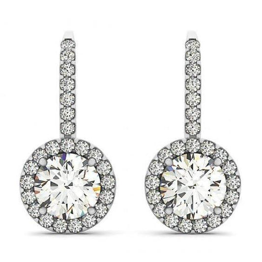 Orecchini Pendenti Halo Con 2 Carati Di Genuino Diamanti Brillanti Rotondi