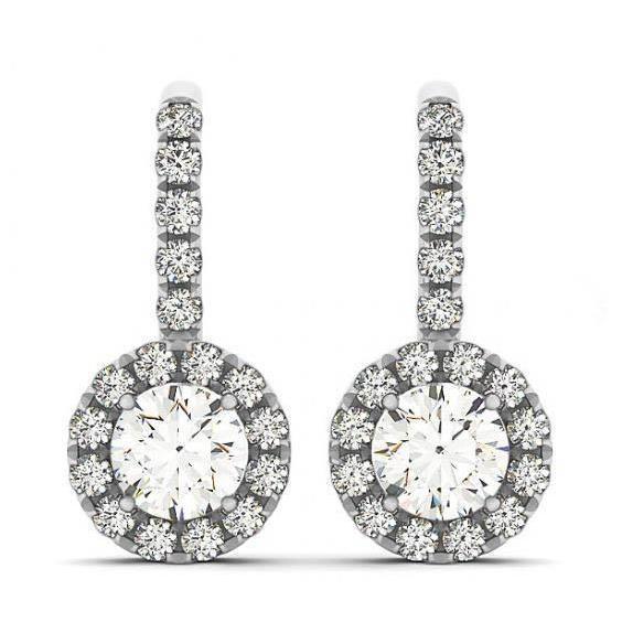 Orecchini Pendenti Halo Con Genuino Diamanti Rotondi 2.50 Carati Oro Bianco