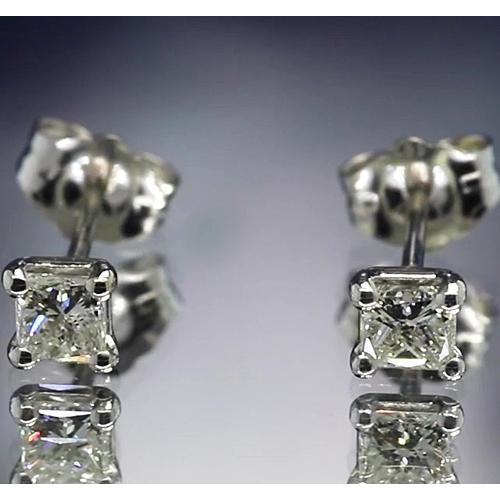 Orecchini Princess Genuino Diamond Stud 1.20 Carati Con Quattro Punte In Oro Bianco